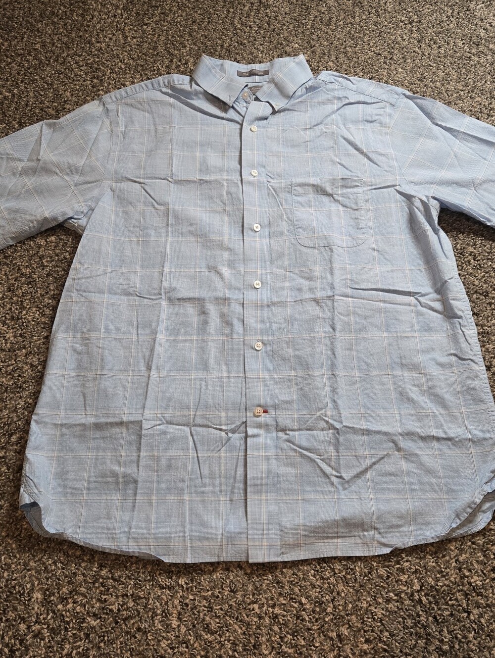 *SALE* Daniel Cremieux Light Blue Plaid Short Sleeve Cotton Dress Shirt Men's LG
